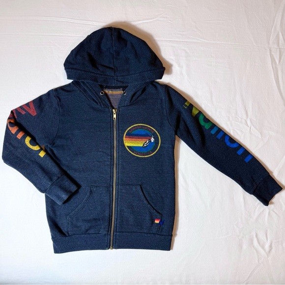 Aviator Nation Other - Aviator Nation Zip Hoodie Boys 8 Girls Unisex Rainbow Sleeve Graphics Sweatshirt